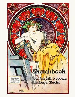 Book cover for Sketchbook - Woman with Poppies - Alphonse Mucha