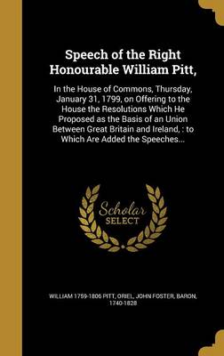 Book cover for Speech of the Right Honourable William Pitt,