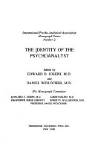 Cover of Identity of the Psychoanalyst