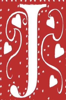 Book cover for Monogram Journal Letter J Hearts Love Red White