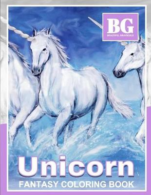 Book cover for Beautiful Grayscale Unicorn Fantasy Coloring Book