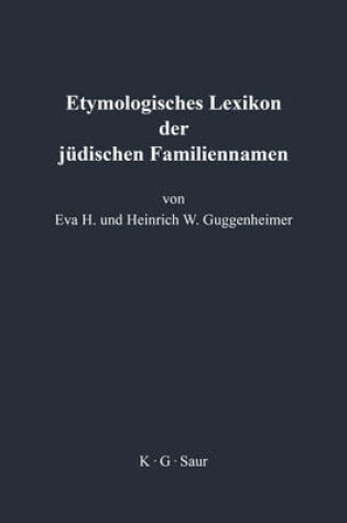 Cover of Etymologisches Lexikon Der Judischen Familiennamen