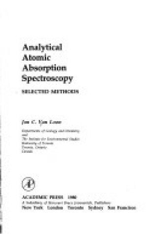 Cover of Analytical Atomic Absorption Spectroscopy