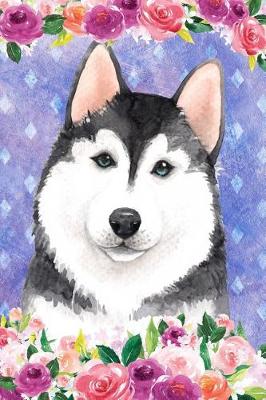 Book cover for Bullet Journal Notebook for Dog Lovers Husky in Flowers 1