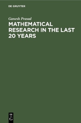 Cover of Mathematical Research in the last 20 years