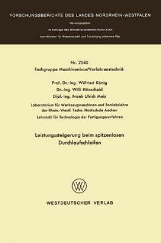 Cover of Leistungssteigerung Beim Spitzenlosen Durchlaufschleifen