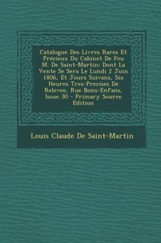 Cover of Catalogue Des Livres Rares Et Precieux Du Cabinet de Feu M. de Saint-Martin