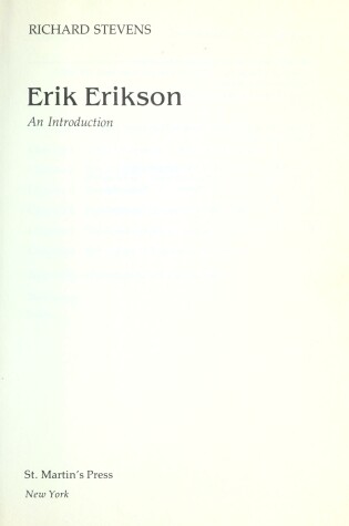 Cover of Erik Erikson, an Introduction