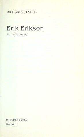 Book cover for Erik Erikson, an Introduction