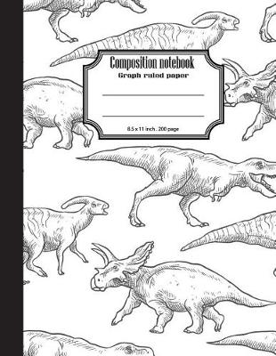 Book cover for Composition notebook graph ruled paper 8.5 x 11" 200 page 4x4 grid per inch, Black white dinosaur