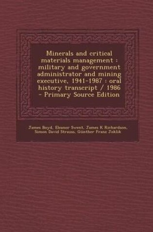 Cover of Minerals and Critical Materials Management