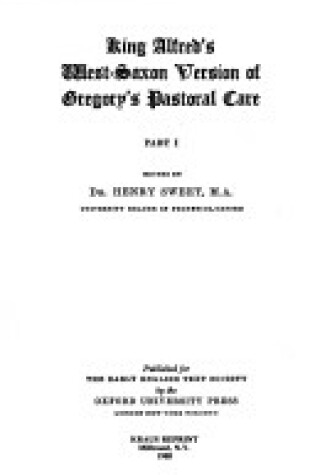 Cover of King Alfred's West-Saxon Version of Gregory's Pastoral Care