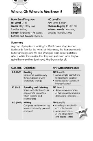 Cover of BC JD Plays Turquoise/1B Where Oh Where is Mrs Brown? Guided Reading Card
