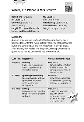 Book cover for BC JD Plays Turquoise/1B Where Oh Where is Mrs Brown? Guided Reading Card