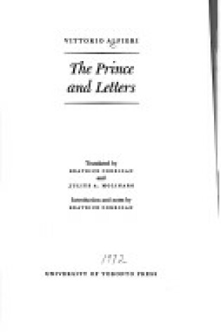 Cover of The Prince and Letters by Vittorio Alifieri