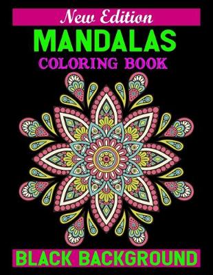 Book cover for new edition mandalas coloring book black background