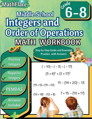 Book cover for Integers and Order of Operations Math Workbook 6th to 8th Grade