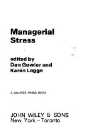 Cover of Gowler: *Managerial* Stress