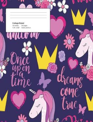 Book cover for Unicorn Purple Pattern Composition College Ruled Book (7.44 x 9.69) 200 pages V5