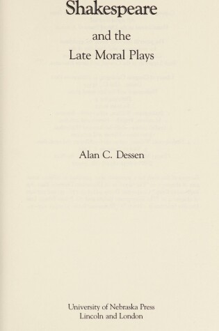 Cover of Shakespeare and the Late Moral Plays