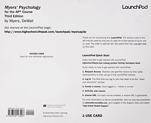 Book cover for LaunchPad for Myers' Psychology for AP* (One-Use Access)