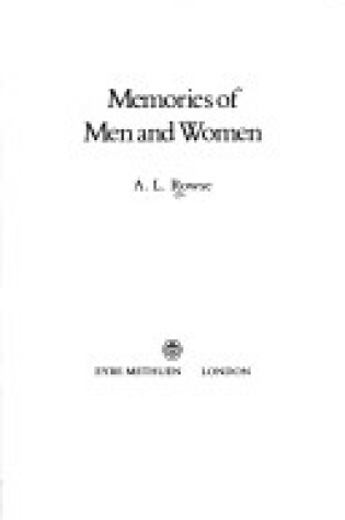 Cover of Memories of Men and Women
