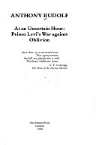 Cover of At an Uncertain Hour