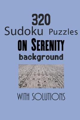 Book cover for 320 Sudoku Puzzles on Serenity background with solutions #92A8D1