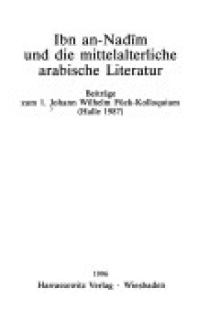 Cover of Ibn An-Nadim Und Die Mittelalterliche Arabische Literatur