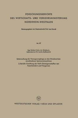 Cover of Untersuchung Der Verzugsvorgange an Den Streckwerken Verschiedener Spinnereimaschinen