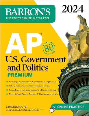 Book cover for AP U.S. Government and Politics Premium, 2024: 6 Practice Tests + Comprehensive Review + Online Practice