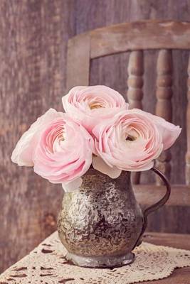 Book cover for Antique Silver Pitcher with Pink Ranunculus Flowers Journal