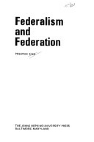 Cover of Federalism, Federation CB