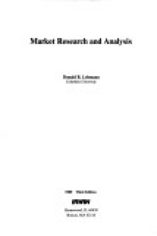 Cover of Market Research and Analysis