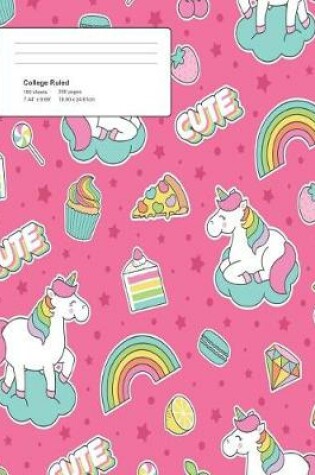 Cover of Unicorn Pink Pattern Composition College Ruled Book (7.44 x 9.69) 200 pages V11