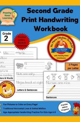 Cover of Second Grade Print Handwriting Workbook with Traditional Horizontal Lines and Dotted Midline