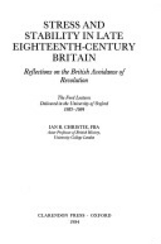 Cover of Stress and Stability in Late Eighteenth-century Britain