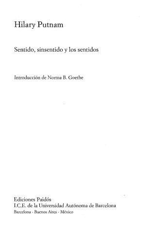 Cover of Sentido, Sinsentido y Los Sentidos