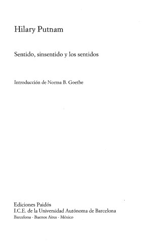 Book cover for Sentido, Sinsentido y Los Sentidos