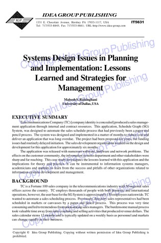 Cover of Systems Design Issues in Planning and Implementation