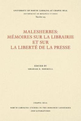 Cover of Malesherbes: Memoires sur la librairie et sur la liberte de la presse