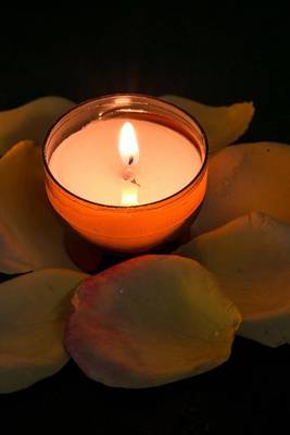 Book cover for A Lit Candle Surrounded by Rose Petals