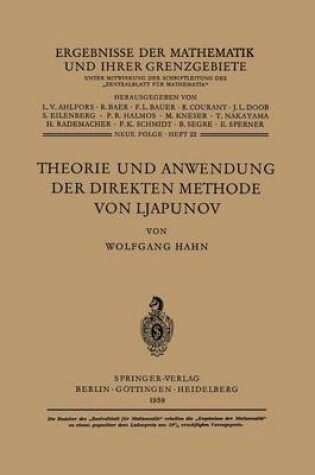 Cover of Theorie Und Anwendung Der Direkten Methode Von Ljapunov