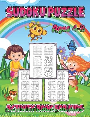 Book cover for sudoku puzzle activity book for kids ages 4-8