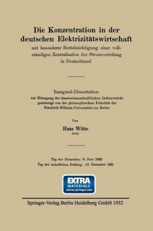 Cover of Die Konzentration in der deutschen Elektrizitätswirtschaft