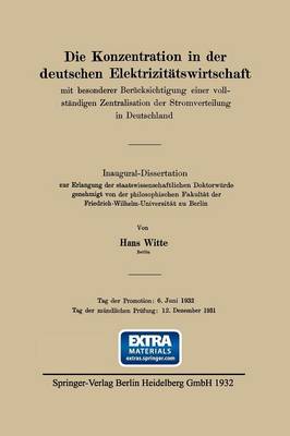 Cover of Die Konzentration in der deutschen Elektrizitätswirtschaft