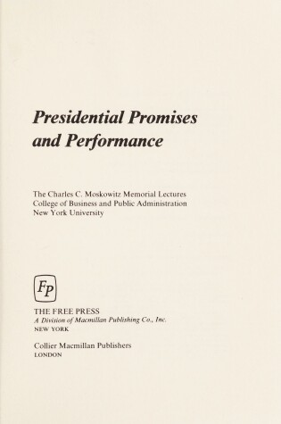 Cover of Presidential Promises and Performance