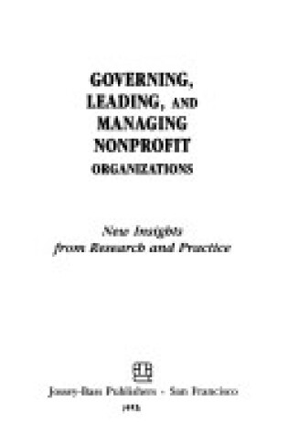 Cover of Governing, Leading and Managing Nonprofit Organizations