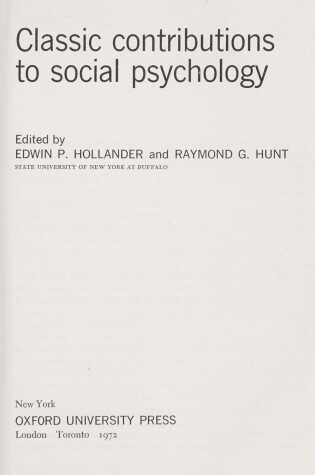 Cover of Classic Contributions to Social Psychology