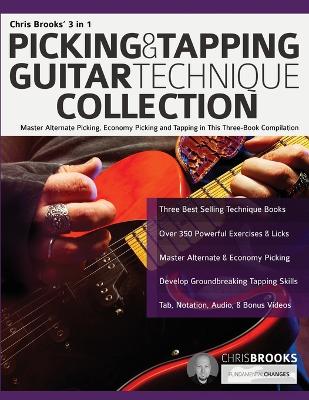 Book cover for Chris Brooks' 3 in 1 Picking & Tapping Guitar Technique Collection